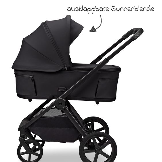 Moon 2 in 1 Kombi-Kinderwagen Gio FOLD bis 22 kg mit faltbarer Babywanne, Liegeposition, Teleskopschieber - Onyx