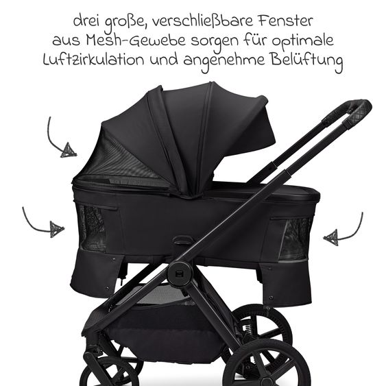 Moon 2 in 1 Kombi-Kinderwagen Gio FOLD bis 22 kg mit faltbarer Babywanne, Liegeposition, Teleskopschieber - Onyx