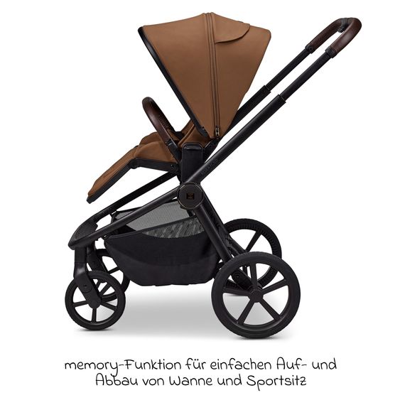 Moon 2 in 1 Kombi-Kinderwagen Resea FOLD bis 22 kg mit faltbarer Babywanne, Liegeposition, Teleskopschieber - Cognac