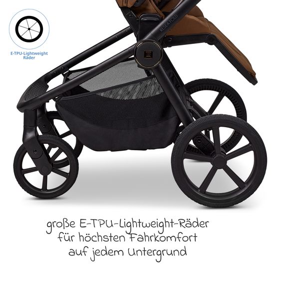 Moon 2 in 1 Kombi-Kinderwagen Resea FOLD bis 22 kg mit faltbarer Babywanne, Liegeposition, Teleskopschieber - Cognac