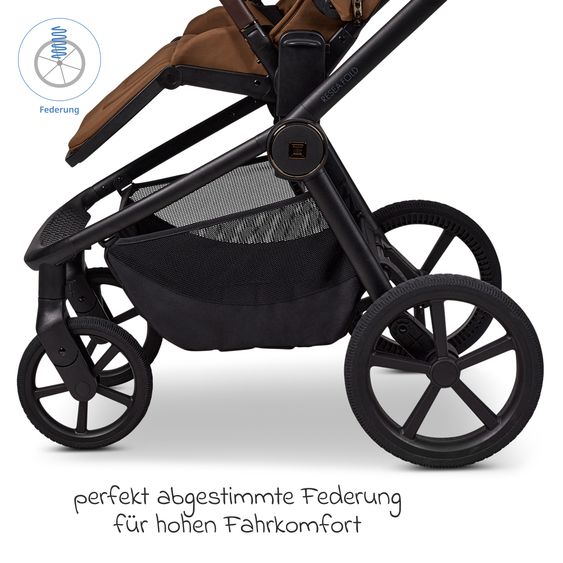Moon 2 in 1 Kombi-Kinderwagen Resea FOLD bis 22 kg mit faltbarer Babywanne, Liegeposition, Teleskopschieber - Cognac
