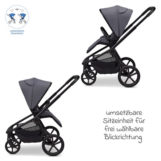 Moon 2 in 1 Kombi-Kinderwagen Resea FOLD bis 22 kg mit faltbarer Babywanne, Liegeposition, Teleskopschieber - Graphite
