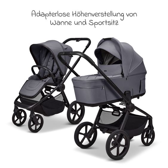 Moon 2 in 1 Kombi-Kinderwagen Resea FOLD bis 22 kg mit faltbarer Babywanne, Liegeposition, Teleskopschieber - Graphite