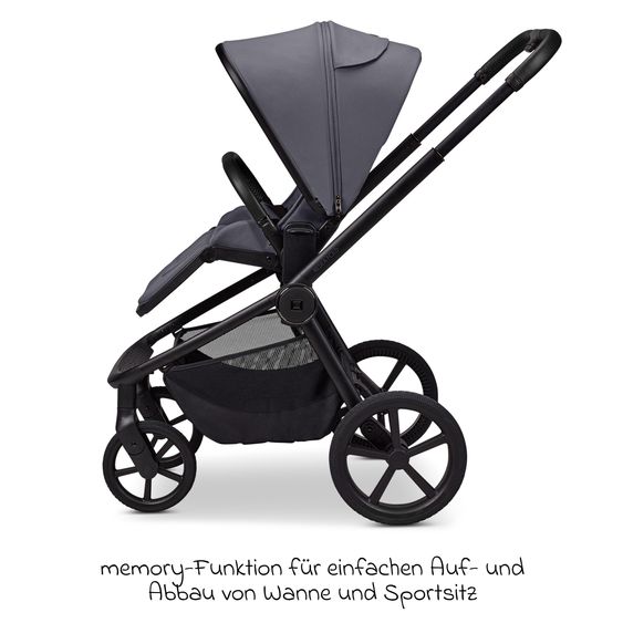 Moon 2 in 1 Kombi-Kinderwagen Resea FOLD bis 22 kg mit faltbarer Babywanne, Liegeposition, Teleskopschieber - Graphite