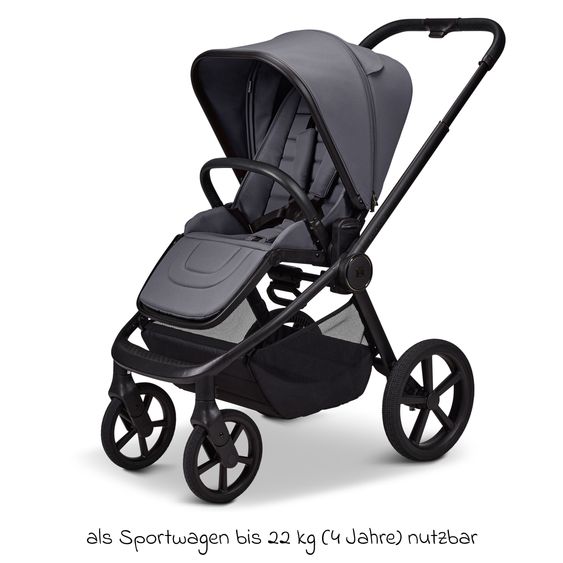 Moon 2 in 1 Kombi-Kinderwagen Resea FOLD bis 22 kg mit faltbarer Babywanne, Liegeposition, Teleskopschieber - Graphite
