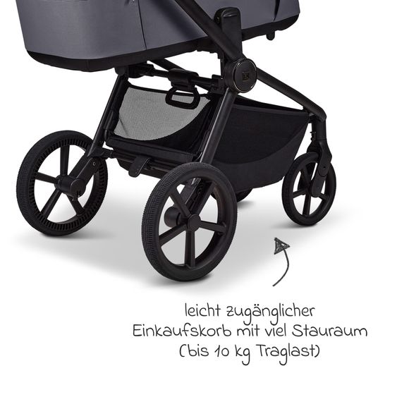 Moon 2 in 1 Kombi-Kinderwagen Resea FOLD bis 22 kg mit faltbarer Babywanne, Liegeposition, Teleskopschieber - Graphite