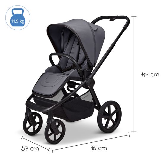 Moon 2 in 1 Kombi-Kinderwagen Resea FOLD bis 22 kg mit faltbarer Babywanne, Liegeposition, Teleskopschieber - Graphite