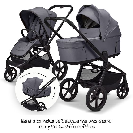 Moon 2 in 1 Kombi-Kinderwagen Resea FOLD bis 22 kg mit faltbarer Babywanne, Liegeposition, Teleskopschieber - Graphite