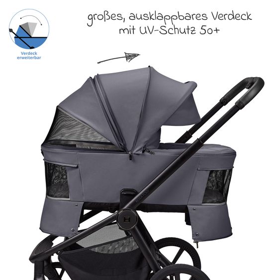Moon 2 in 1 Kombi-Kinderwagen Resea FOLD bis 22 kg mit faltbarer Babywanne, Liegeposition, Teleskopschieber - Graphite