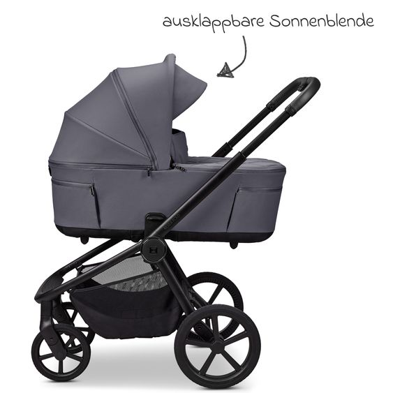 Moon 2 in 1 Kombi-Kinderwagen Resea FOLD bis 22 kg mit faltbarer Babywanne, Liegeposition, Teleskopschieber - Graphite