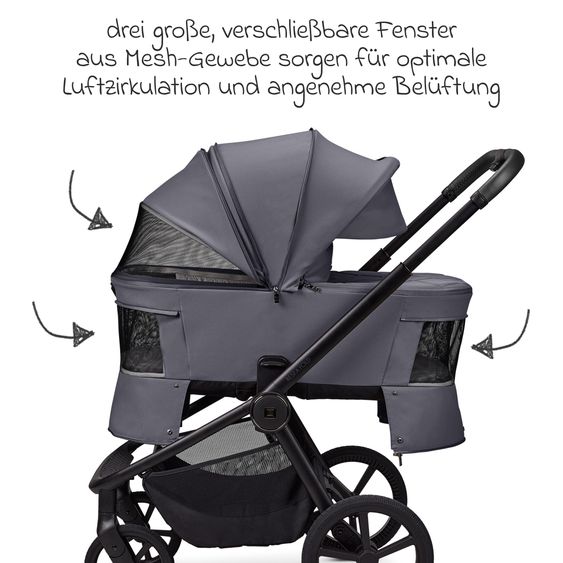 Moon 2 in 1 Kombi-Kinderwagen Resea FOLD bis 22 kg mit faltbarer Babywanne, Liegeposition, Teleskopschieber - Graphite