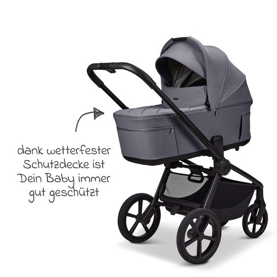 Moon 2 in 1 Kombi-Kinderwagen Resea FOLD bis 22 kg mit faltbarer Babywanne, Liegeposition, Teleskopschieber - Graphite