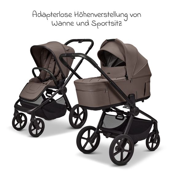 Moon 2 in 1 Kombi-Kinderwagen Resea FOLD bis 22 kg mit faltbarer Babywanne, Liegeposition, Teleskopschieber - Greige