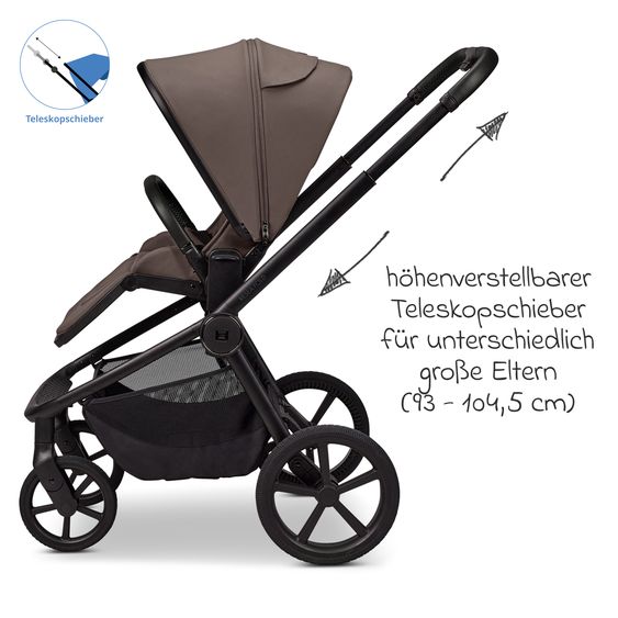 Moon 2 in 1 Kombi-Kinderwagen Resea FOLD bis 22 kg mit faltbarer Babywanne, Liegeposition, Teleskopschieber - Greige