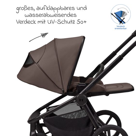 Moon 2 in 1 Kombi-Kinderwagen Resea FOLD bis 22 kg mit faltbarer Babywanne, Liegeposition, Teleskopschieber - Greige