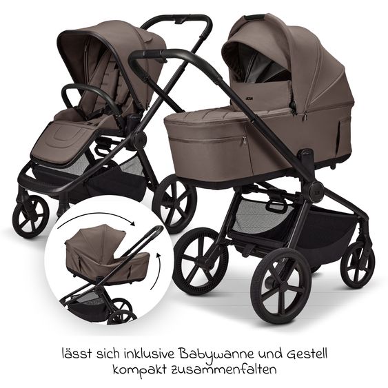 Moon 2 in 1 Kombi-Kinderwagen Resea FOLD bis 22 kg mit faltbarer Babywanne, Liegeposition, Teleskopschieber - Greige