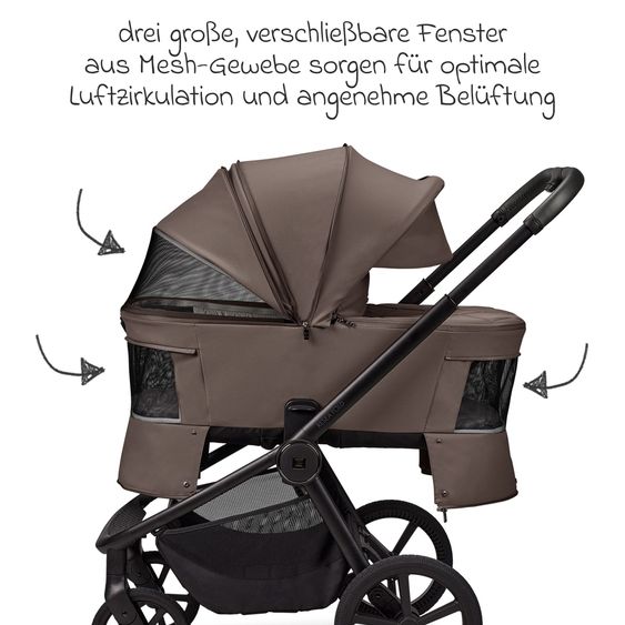 Moon 2 in 1 Kombi-Kinderwagen Resea FOLD bis 22 kg mit faltbarer Babywanne, Liegeposition, Teleskopschieber - Greige