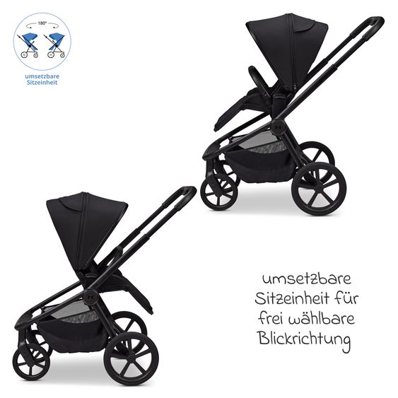 Moon 2 in 1 Kombi-Kinderwagen Resea FOLD bis 22 kg mit faltbarer Babywanne, Liegeposition, Teleskopschieber - Onyx