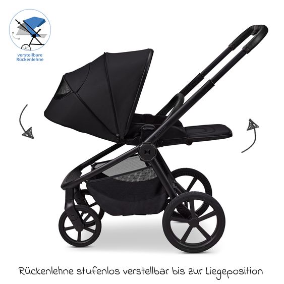Moon 2 in 1 Kombi-Kinderwagen Resea FOLD bis 22 kg mit faltbarer Babywanne, Liegeposition, Teleskopschieber - Onyx