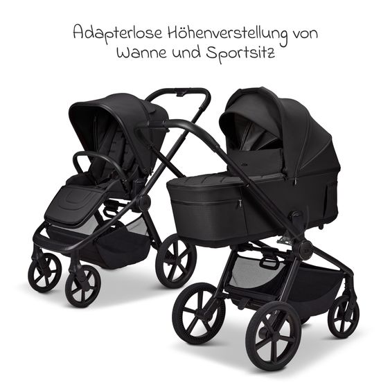 Moon 2 in 1 Kombi-Kinderwagen Resea FOLD bis 22 kg mit faltbarer Babywanne, Liegeposition, Teleskopschieber - Onyx