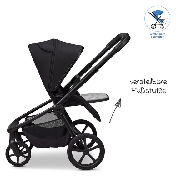Moon 2 in 1 Kombi-Kinderwagen Resea FOLD bis 22 kg mit faltbarer Babywanne, Liegeposition, Teleskopschieber - Onyx
