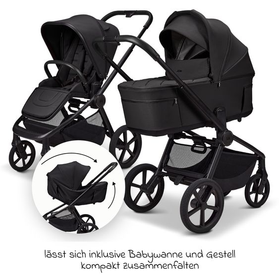 Moon 2 in 1 Kombi-Kinderwagen Resea FOLD bis 22 kg mit faltbarer Babywanne, Liegeposition, Teleskopschieber - Onyx