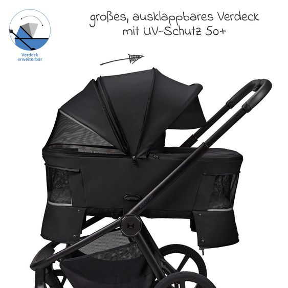 Moon 2 in 1 Kombi-Kinderwagen Resea FOLD bis 22 kg mit faltbarer Babywanne, Liegeposition, Teleskopschieber - Onyx