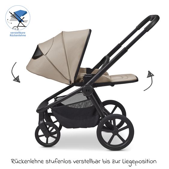 Moon 2 in 1 Kombi-Kinderwagen Resea FOLD bis 22 kg mit faltbarer Babywanne, Liegeposition, Teleskopschieber - Sand