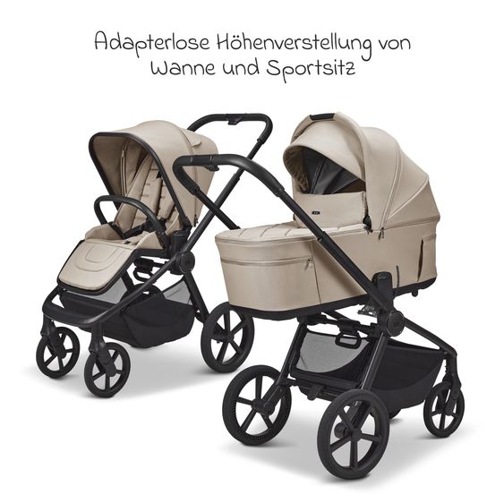 Moon 2 in 1 Kombi-Kinderwagen Resea FOLD bis 22 kg mit faltbarer Babywanne, Liegeposition, Teleskopschieber - Sand