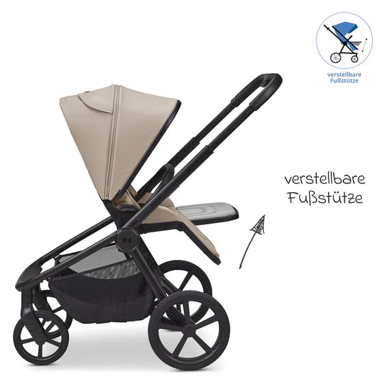 Moon 2 in 1 Kombi-Kinderwagen Resea FOLD bis 22 kg mit faltbarer Babywanne, Liegeposition, Teleskopschieber - Sand