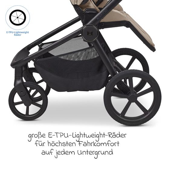 Moon 2 in 1 Kombi-Kinderwagen Resea FOLD bis 22 kg mit faltbarer Babywanne, Liegeposition, Teleskopschieber - Sand