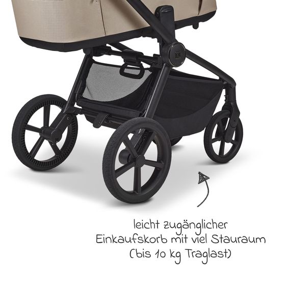 Moon 2 in 1 Kombi-Kinderwagen Resea FOLD bis 22 kg mit faltbarer Babywanne, Liegeposition, Teleskopschieber - Sand