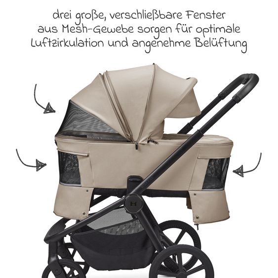 Moon 2 in 1 Kombi-Kinderwagen Resea FOLD bis 22 kg mit faltbarer Babywanne, Liegeposition, Teleskopschieber - Sand