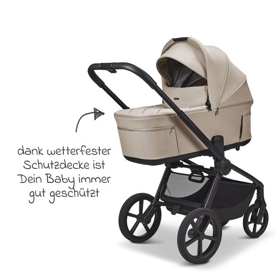 Moon 2 in 1 Kombi-Kinderwagen Resea FOLD bis 22 kg mit faltbarer Babywanne, Liegeposition, Teleskopschieber - Sand