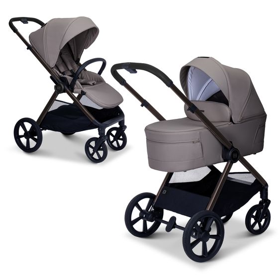 Moon 2 in 1 Kombi-Kinderwagen Stylo bis 22 kg mit Liegeposition, Teleskopschieber, Wickelrucksack, Adapter & Regenschutz - Graphite