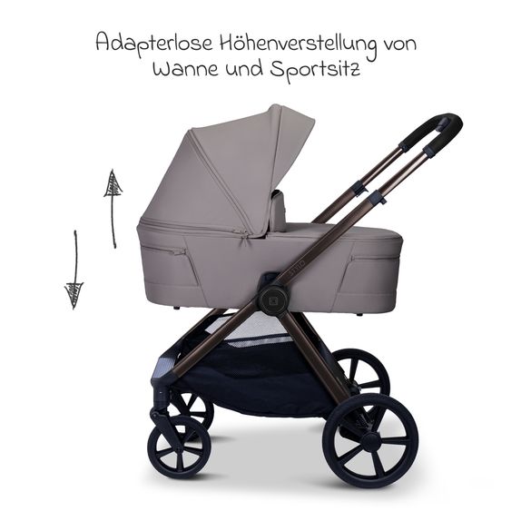 Moon 2 in 1 Kombi-Kinderwagen Stylo bis 22 kg mit Liegeposition, Teleskopschieber, Wickelrucksack, Adapter & Regenschutz - Graphite