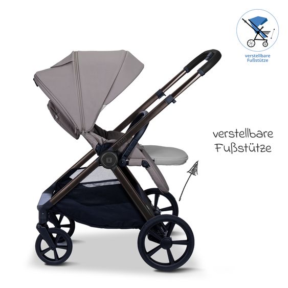 Moon 2 in 1 Kombi-Kinderwagen Stylo bis 22 kg mit Liegeposition, Teleskopschieber, Wickelrucksack, Adapter & Regenschutz - Graphite