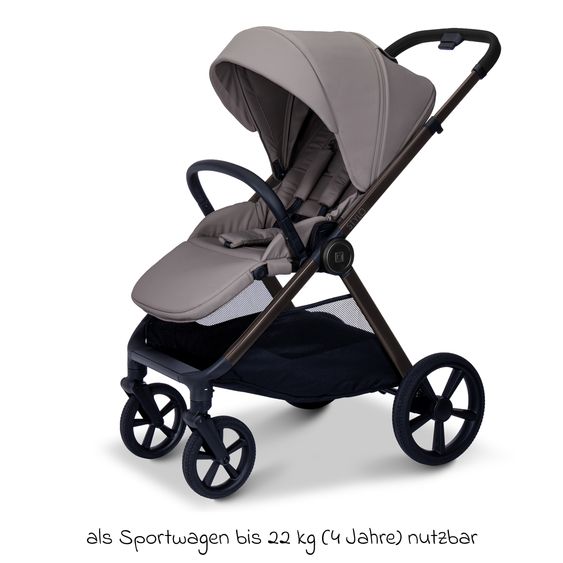 Moon 2 in 1 Kombi-Kinderwagen Stylo bis 22 kg mit Liegeposition, Teleskopschieber, Wickelrucksack, Adapter & Regenschutz - Graphite