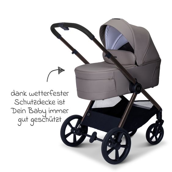 Moon 2 in 1 Kombi-Kinderwagen Stylo bis 22 kg mit Liegeposition, Teleskopschieber, Wickelrucksack, Adapter & Regenschutz - Graphite