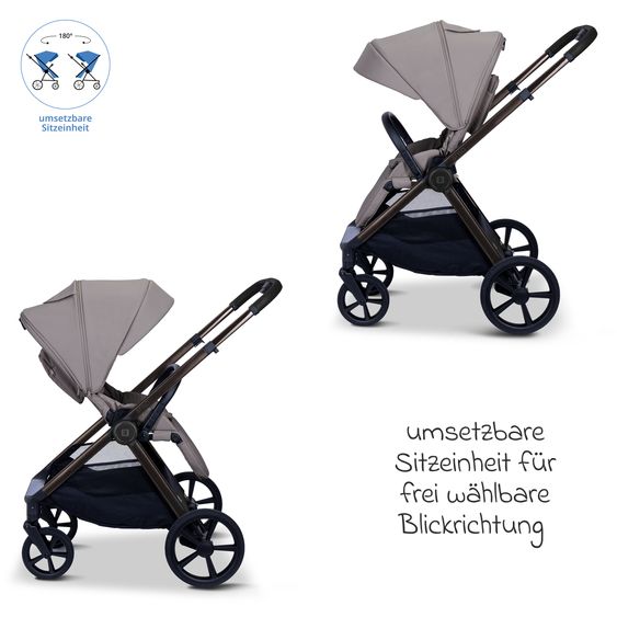 Moon 2 in 1 Kombi-Kinderwagen Stylo bis 22 kg mit Liegeposition, Teleskopschieber, Wickelrucksack, Adapter & Regenschutz - Graphite