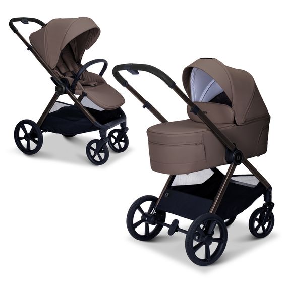 Moon 2 in 1 Kombi-Kinderwagen Stylo bis 22 kg mit Liegeposition, Teleskopschieber, Wickelrucksack, Adapter & Regenschutz - Greige