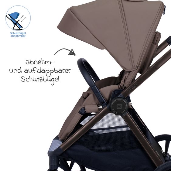 Moon 2 in 1 Kombi-Kinderwagen Stylo bis 22 kg mit Liegeposition, Teleskopschieber, Wickelrucksack, Adapter & Regenschutz - Greige