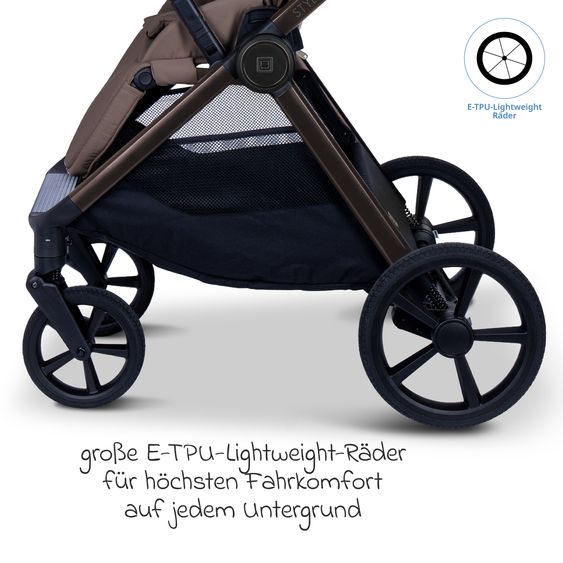 Moon 2 in 1 Kombi-Kinderwagen Stylo bis 22 kg mit Liegeposition, Teleskopschieber, Wickelrucksack, Adapter & Regenschutz - Greige