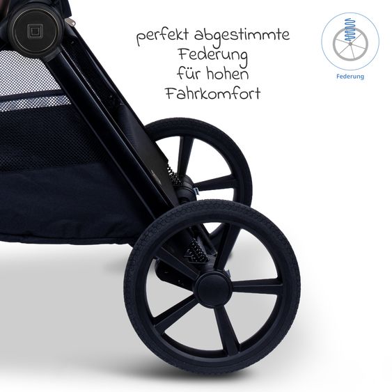 Moon 2 in 1 Kombi-Kinderwagen Stylo bis 22 kg mit Liegeposition, Teleskopschieber, Wickelrucksack, Adapter & Regenschutz - Greige