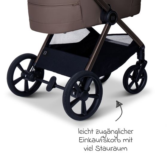 Moon 2 in 1 Kombi-Kinderwagen Stylo bis 22 kg mit Liegeposition, Teleskopschieber, Wickelrucksack, Adapter & Regenschutz - Greige