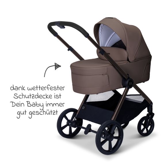 Moon 2 in 1 Kombi-Kinderwagen Stylo bis 22 kg mit Liegeposition, Teleskopschieber, Wickelrucksack, Adapter & Regenschutz - Greige