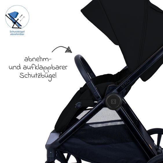 Moon 2 in 1 Kombi-Kinderwagen Stylo bis 22 kg mit Liegeposition, Teleskopschieber, Wickelrucksack, Adapter & Regenschutz - Onyx