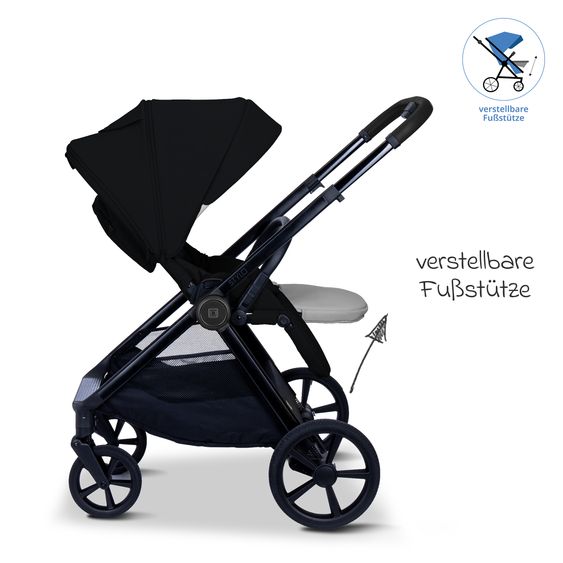Moon 2 in 1 Kombi-Kinderwagen Stylo bis 22 kg mit Liegeposition, Teleskopschieber, Wickelrucksack, Adapter & Regenschutz - Onyx