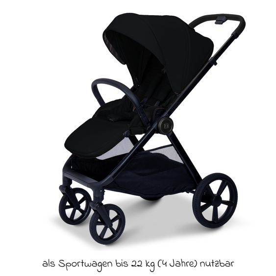 Moon 2 in 1 Kombi-Kinderwagen Stylo bis 22 kg mit Liegeposition, Teleskopschieber, Wickelrucksack, Adapter & Regenschutz - Onyx