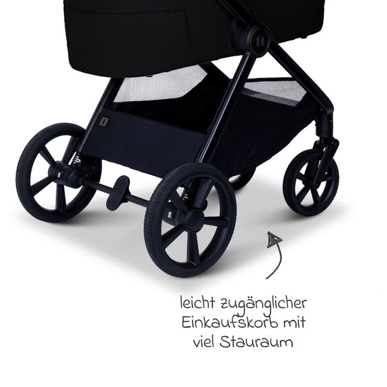 Moon 2 in 1 Kombi-Kinderwagen Stylo bis 22 kg mit Liegeposition, Teleskopschieber, Wickelrucksack, Adapter & Regenschutz - Onyx
